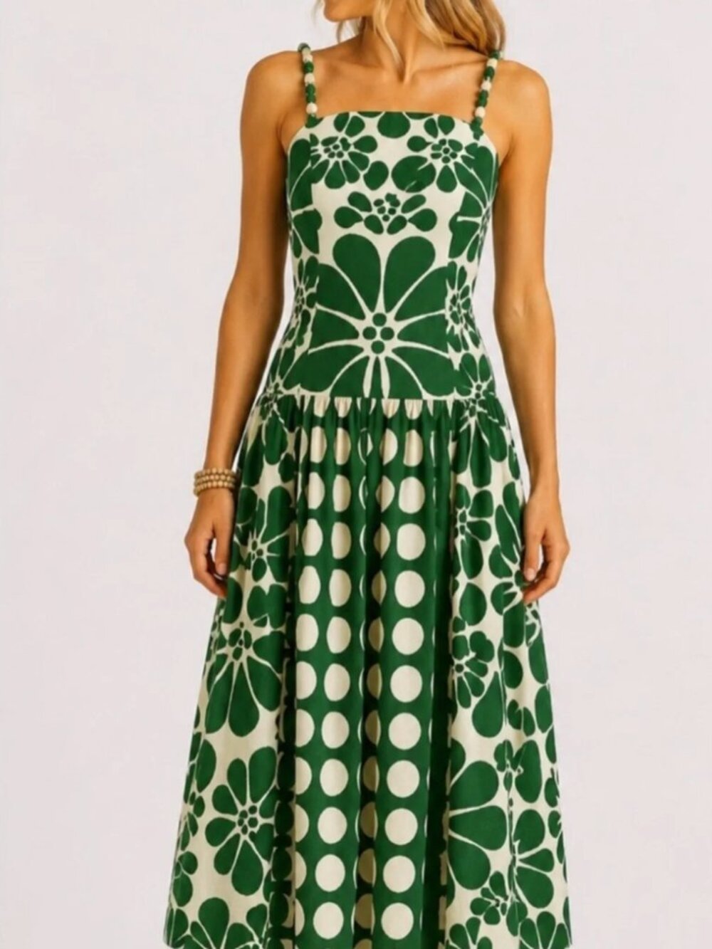 Caroline Constas Green and White Floral Midi Dress - Picture 2 of 8